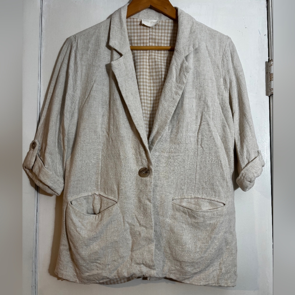 Women's Beige Linen Blazer Jacket